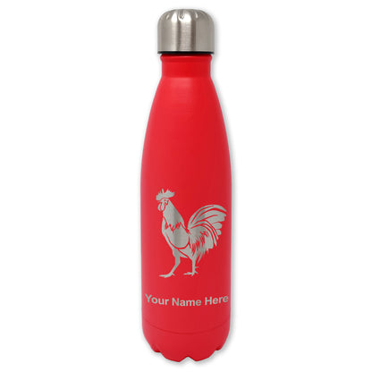 LaserGram Double Wall Water Bottle, Rooster, Personalized Engraving Included