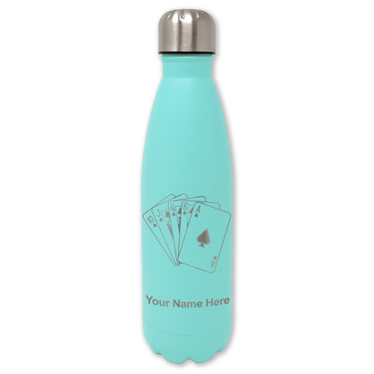 LaserGram Double Wall Water Bottle, Royal Flush Poker Cards, Personalized Engraving Included