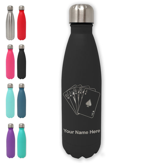 LaserGram Double Wall Water Bottle, Royal Flush Poker Cards, Personalized Engraving Included
