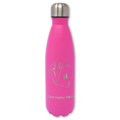 LaserGram Double Wall Water Bottle, Royal Flush Poker Cards, Personalized Engraving Included