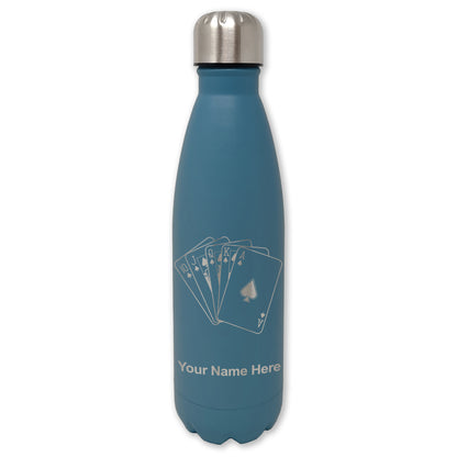 LaserGram Double Wall Water Bottle, Royal Flush Poker Cards, Personalized Engraving Included