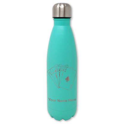 LaserGram Double Wall Water Bottle, Royal Flush Poker Cards, Personalized Engraving Included