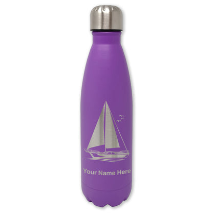 LaserGram Double Wall Water Bottle, Sailboat, Personalized Engraving Included