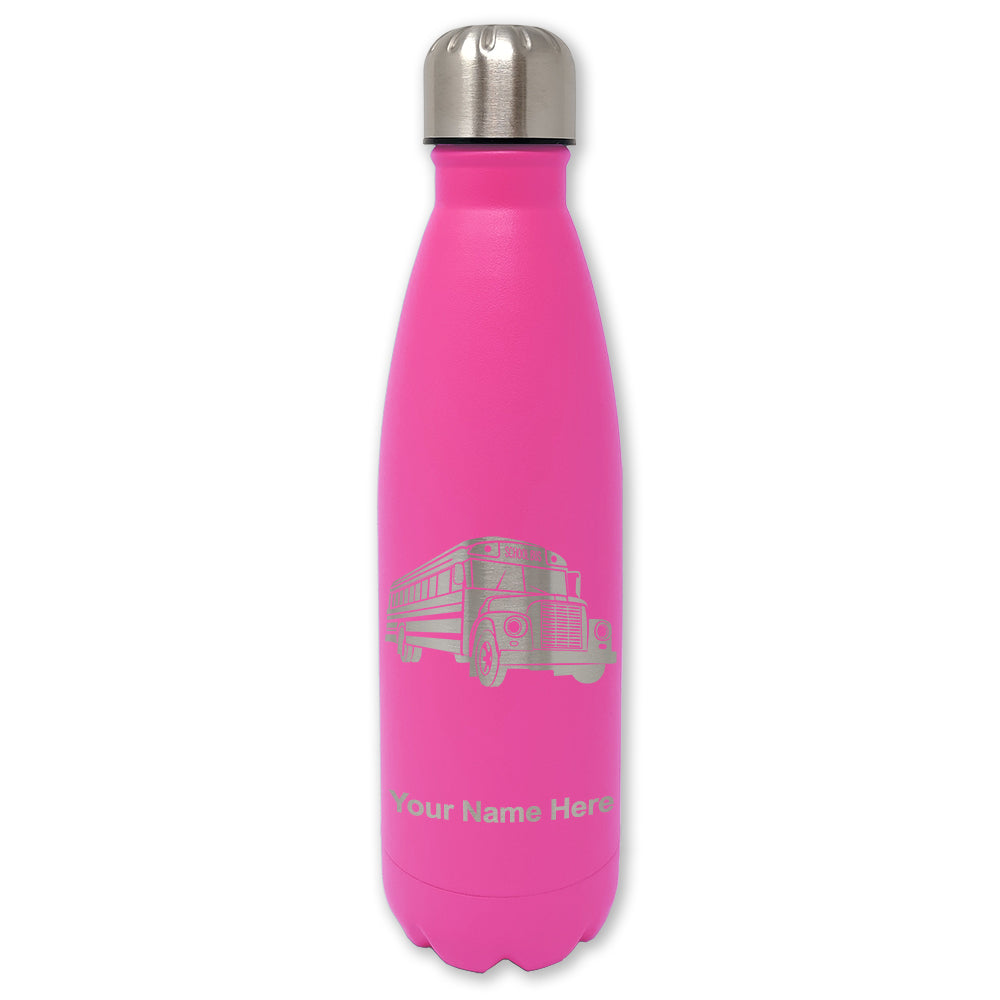 LaserGram Double Wall Water Bottle, School Bus, Personalized Engraving Included