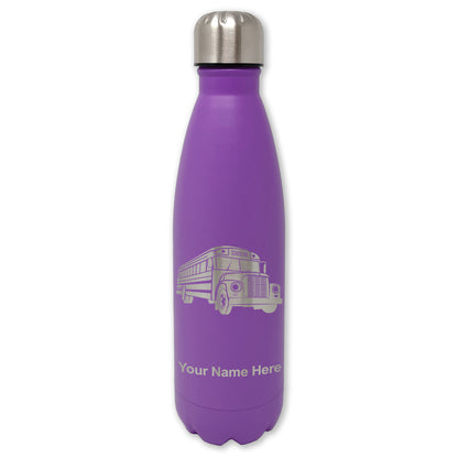 LaserGram Double Wall Water Bottle, School Bus, Personalized Engraving Included