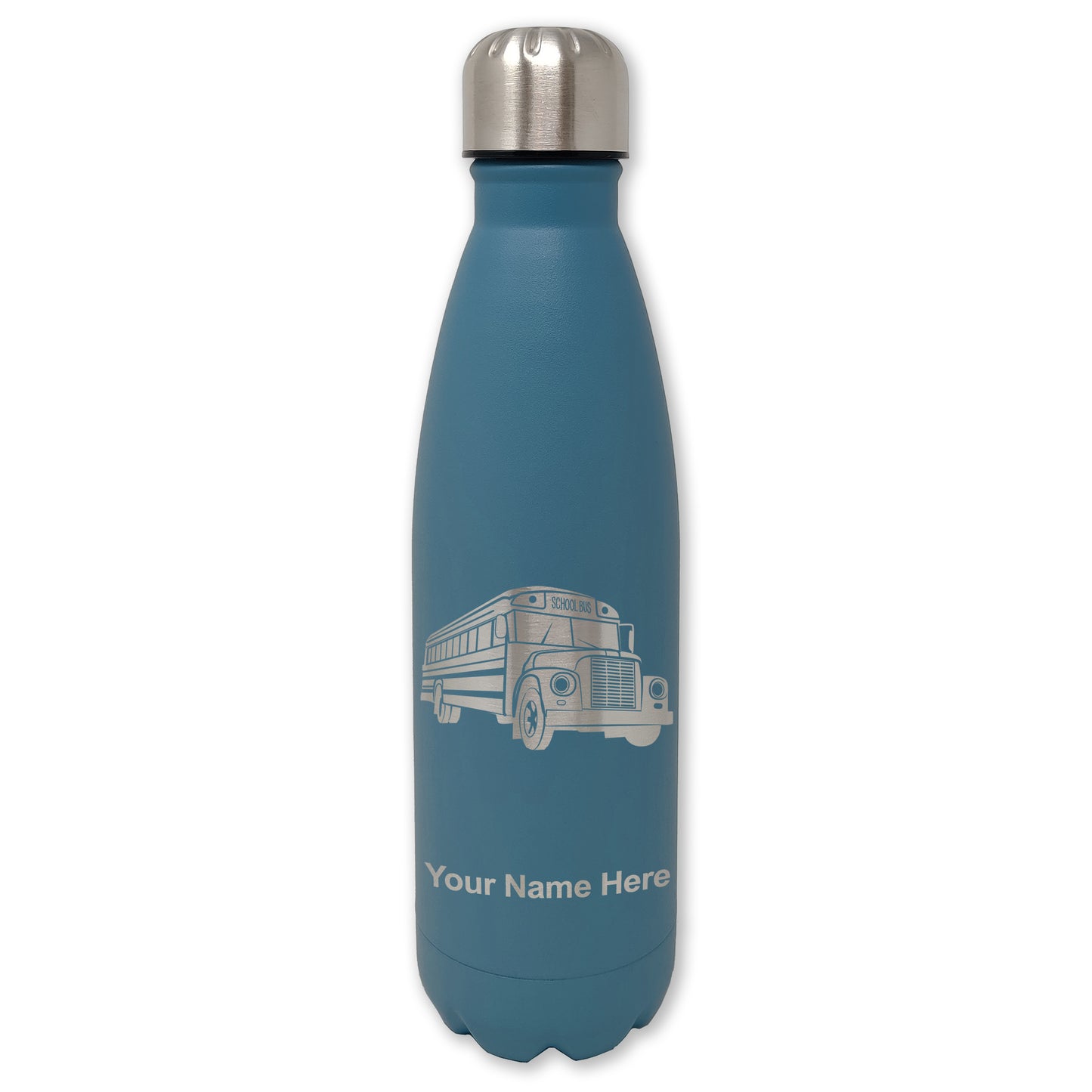 LaserGram Double Wall Water Bottle, School Bus, Personalized Engraving Included