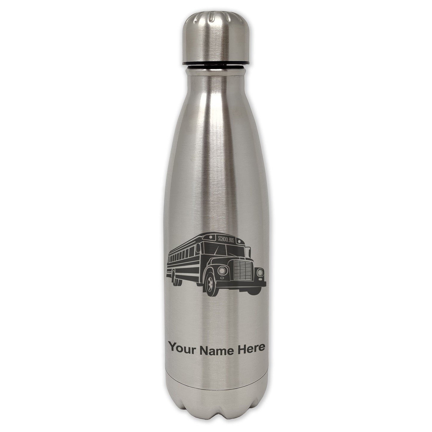 LaserGram Double Wall Water Bottle, School Bus, Personalized Engraving Included