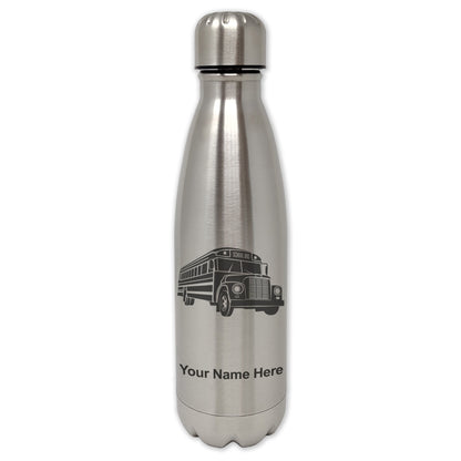 LaserGram Double Wall Water Bottle, School Bus, Personalized Engraving Included