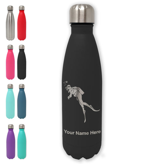 LaserGram Double Wall Water Bottle, Scuba Diver, Personalized Engraving Included