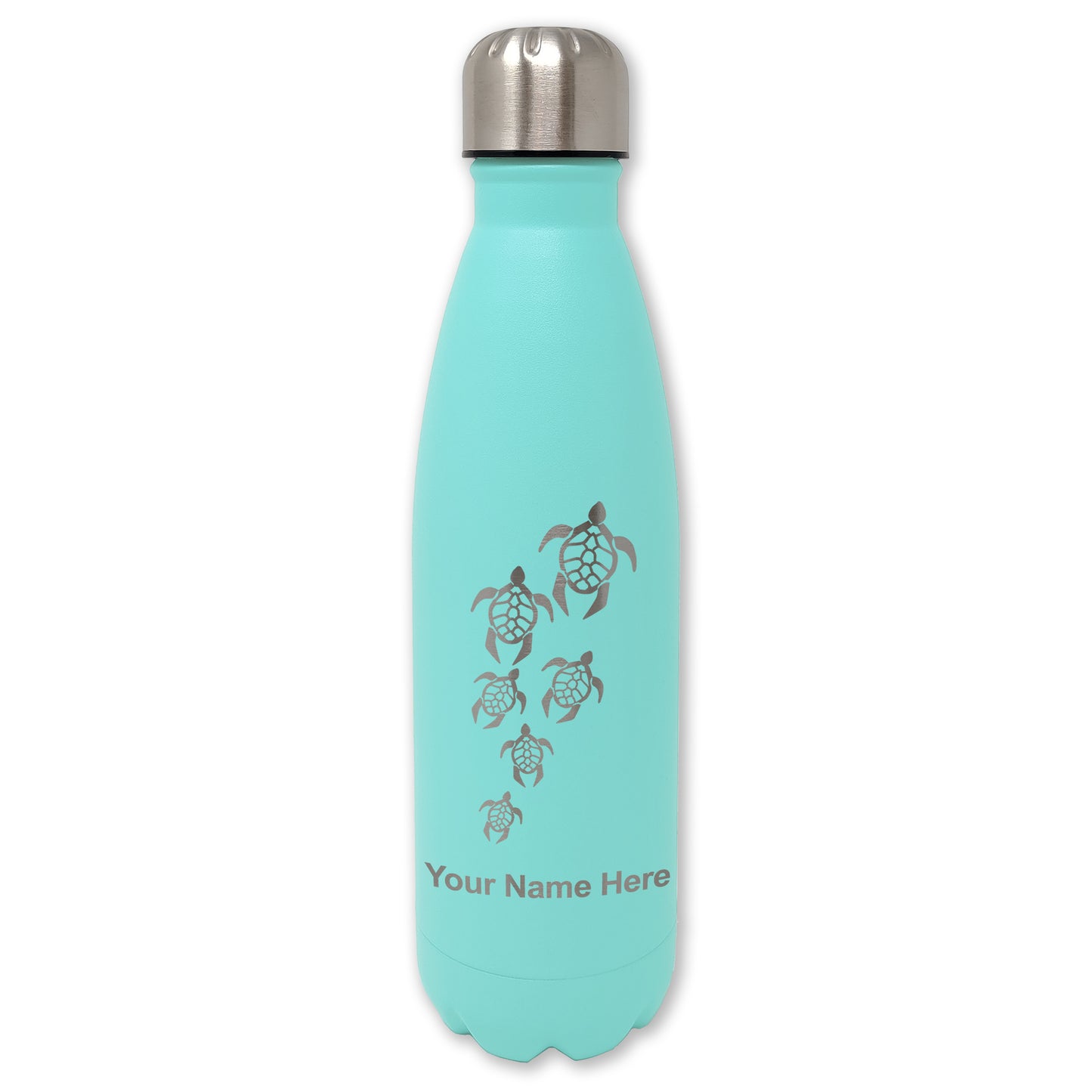 LaserGram Double Wall Water Bottle, Sea Turtle Family, Personalized Engraving Included