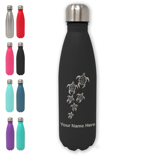 LaserGram Double Wall Water Bottle, Sea Turtle Family, Personalized Engraving Included