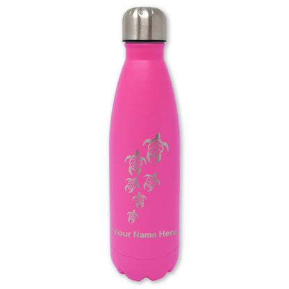 LaserGram Double Wall Water Bottle, Sea Turtle Family, Personalized Engraving Included