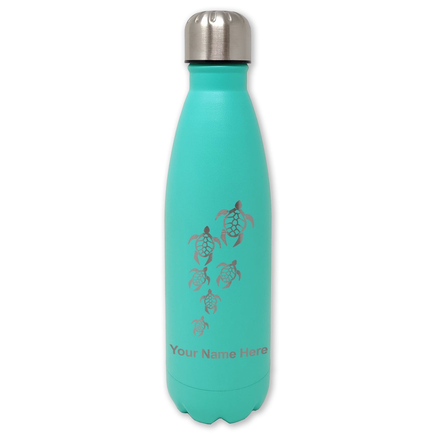 LaserGram Double Wall Water Bottle, Sea Turtle Family, Personalized Engraving Included