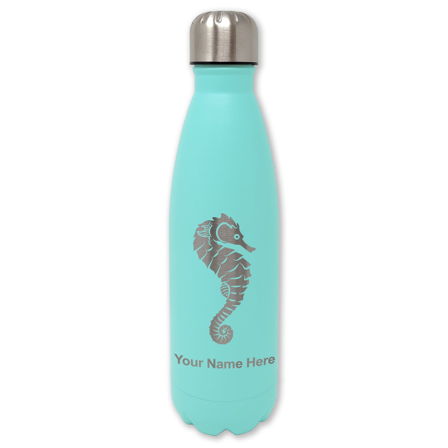 LaserGram Double Wall Water Bottle, Seahorse, Personalized Engraving Included