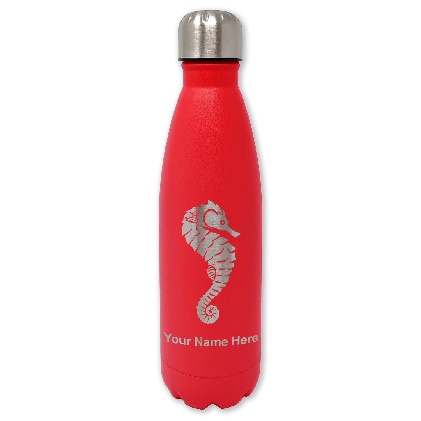 LaserGram Double Wall Water Bottle, Seahorse, Personalized Engraving Included