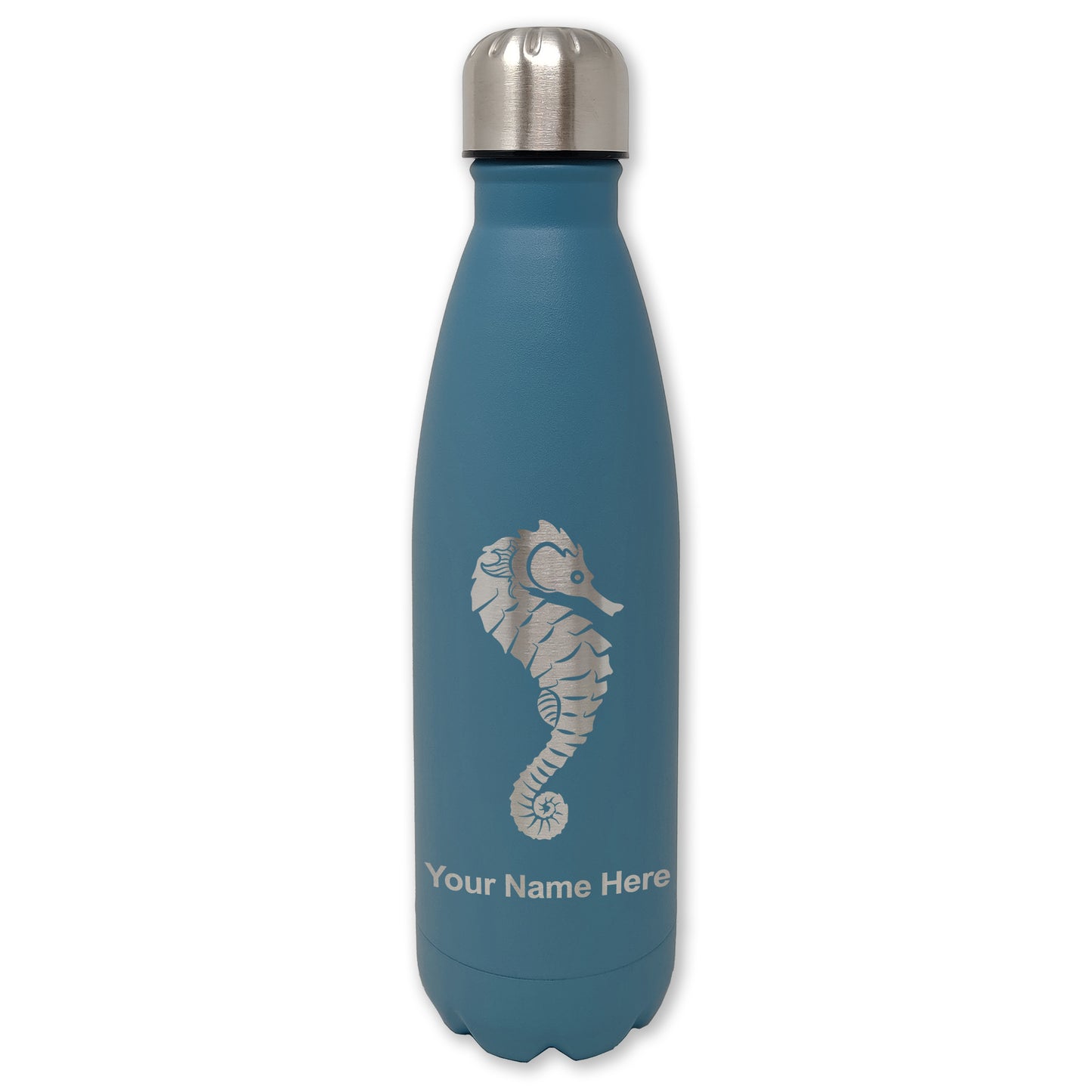 LaserGram Double Wall Water Bottle, Seahorse, Personalized Engraving Included