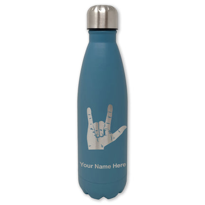 LaserGram Double Wall Water Bottle, Sign Language I Love You, Personalized Engraving Included