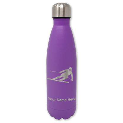 LaserGram Double Wall Water Bottle, Skier Downhill, Personalized Engraving Included