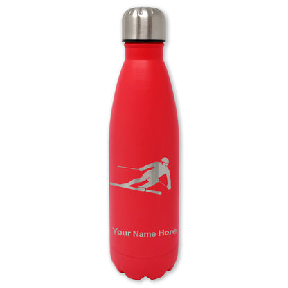 LaserGram Double Wall Water Bottle, Skier Downhill, Personalized Engraving Included