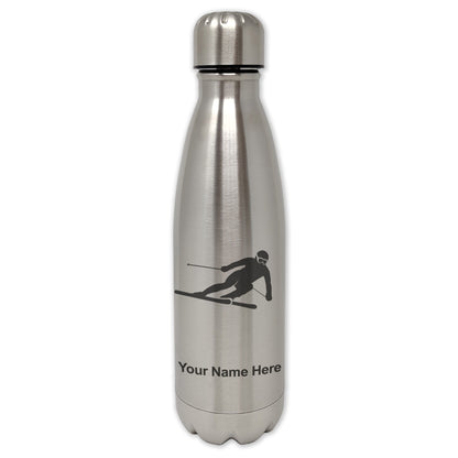 LaserGram Double Wall Water Bottle, Skier Downhill, Personalized Engraving Included