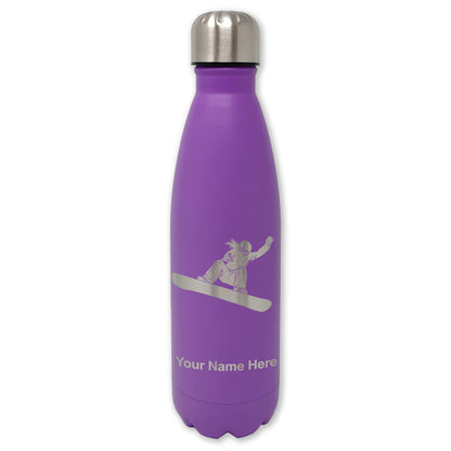 LaserGram Double Wall Water Bottle, Snowboarder Woman, Personalized Engraving Included