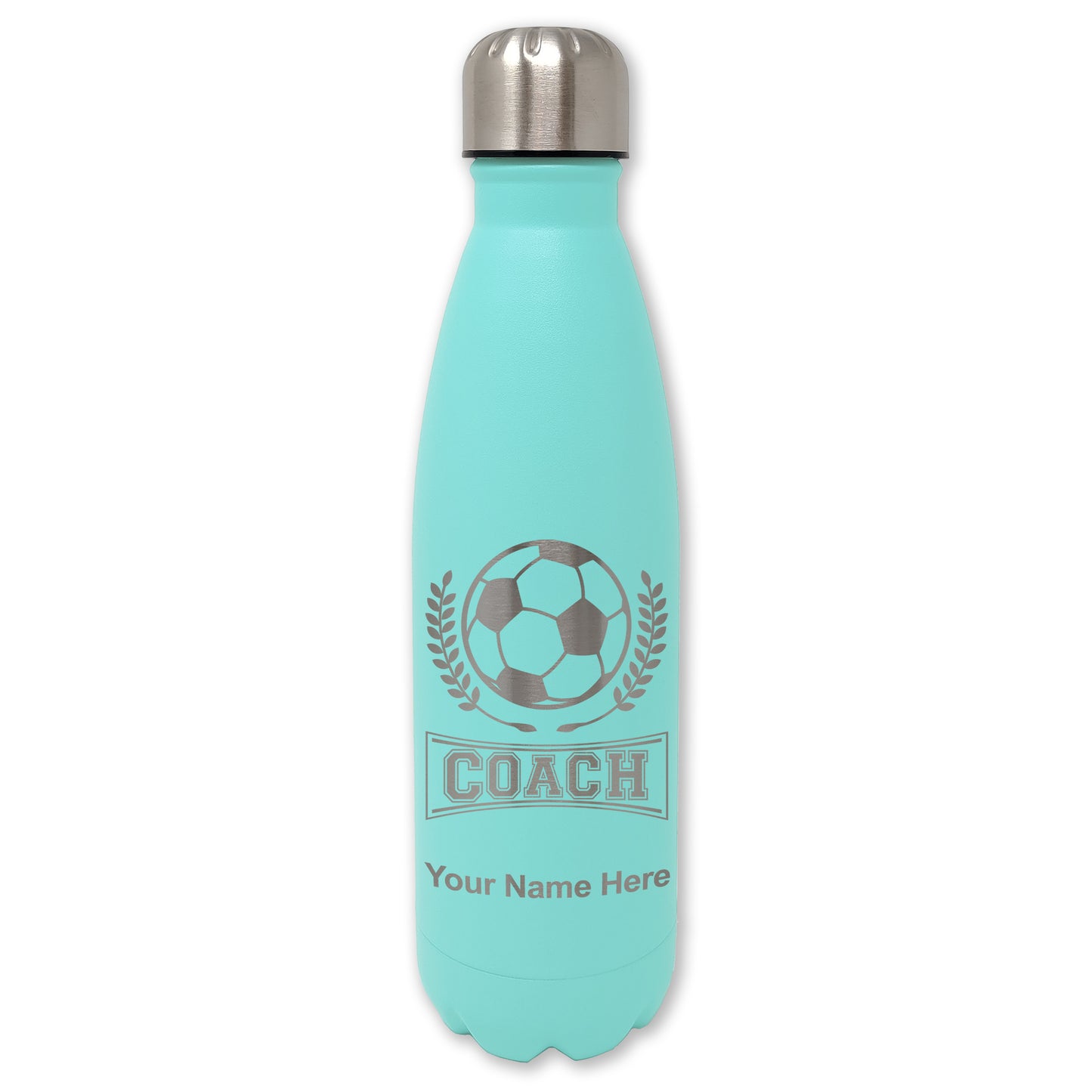 LaserGram Double Wall Water Bottle, Soccer Coach, Personalized Engraving Included