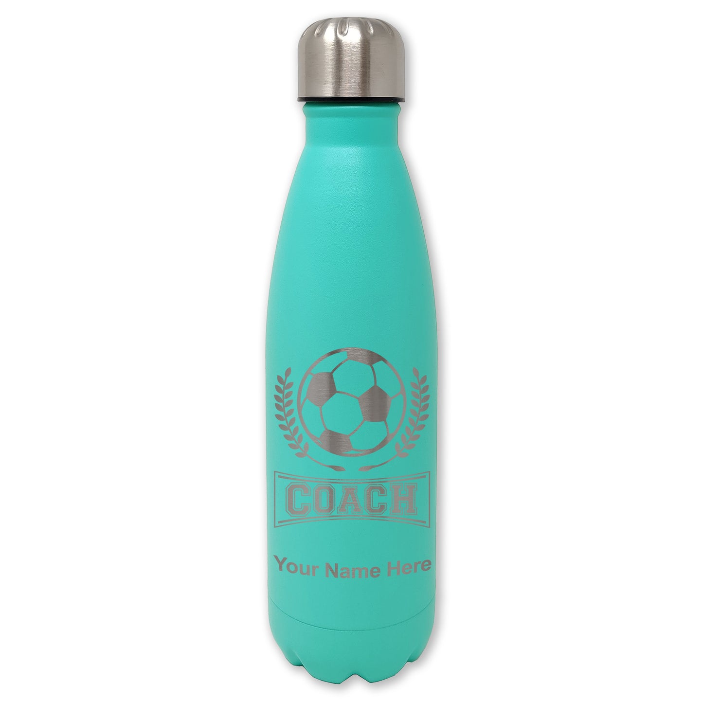 LaserGram Double Wall Water Bottle, Soccer Coach, Personalized Engraving Included