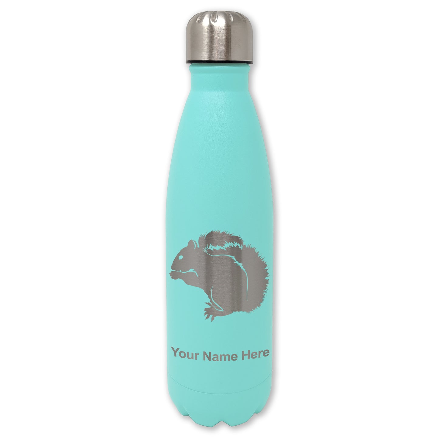 LaserGram Double Wall Water Bottle, Squirrel, Personalized Engraving Included