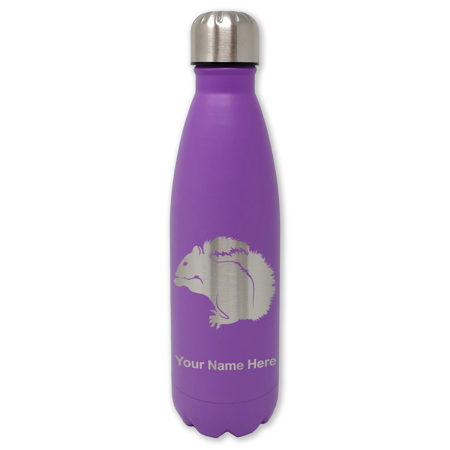 LaserGram Double Wall Water Bottle, Squirrel, Personalized Engraving Included