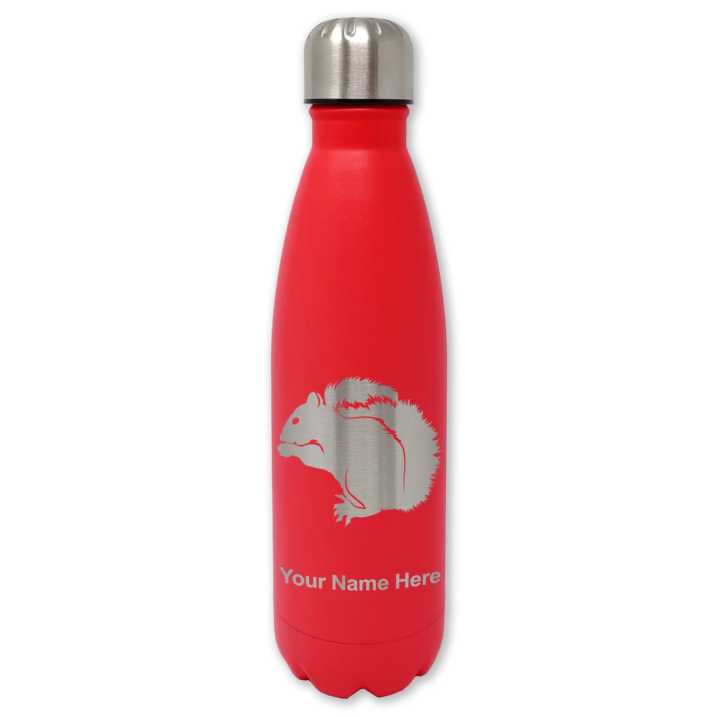 LaserGram Double Wall Water Bottle, Squirrel, Personalized Engraving Included