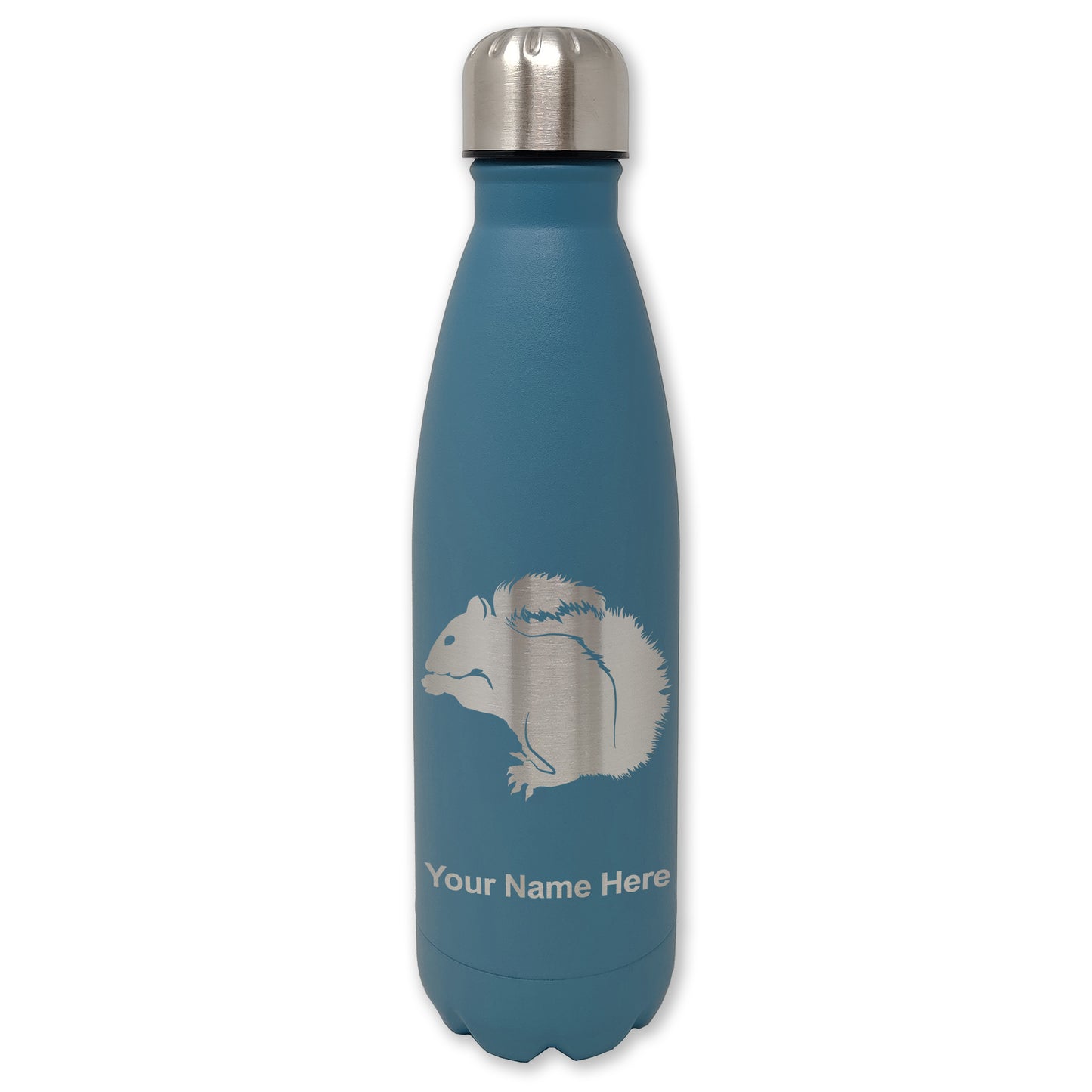 LaserGram Double Wall Water Bottle, Squirrel, Personalized Engraving Included