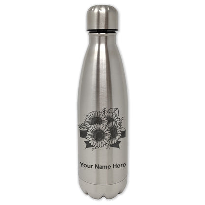 LaserGram Double Wall Water Bottle, Sunflowers, Personalized Engraving Included