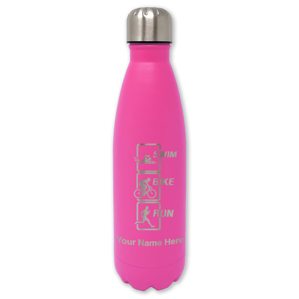 LaserGram Double Wall Water Bottle, Swim Bike Run Vertical, Personalized Engraving Included