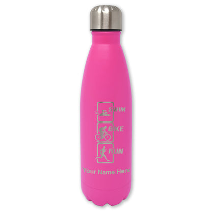 LaserGram Double Wall Water Bottle, Swim Bike Run Vertical, Personalized Engraving Included