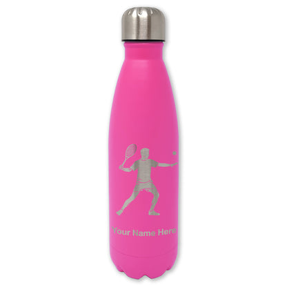 LaserGram Double Wall Water Bottle, Tennis Player Man, Personalized Engraving Included