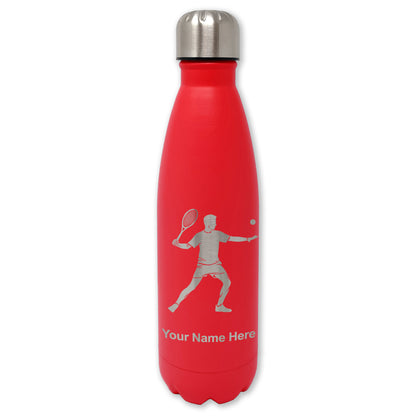 LaserGram Double Wall Water Bottle, Tennis Player Man, Personalized Engraving Included