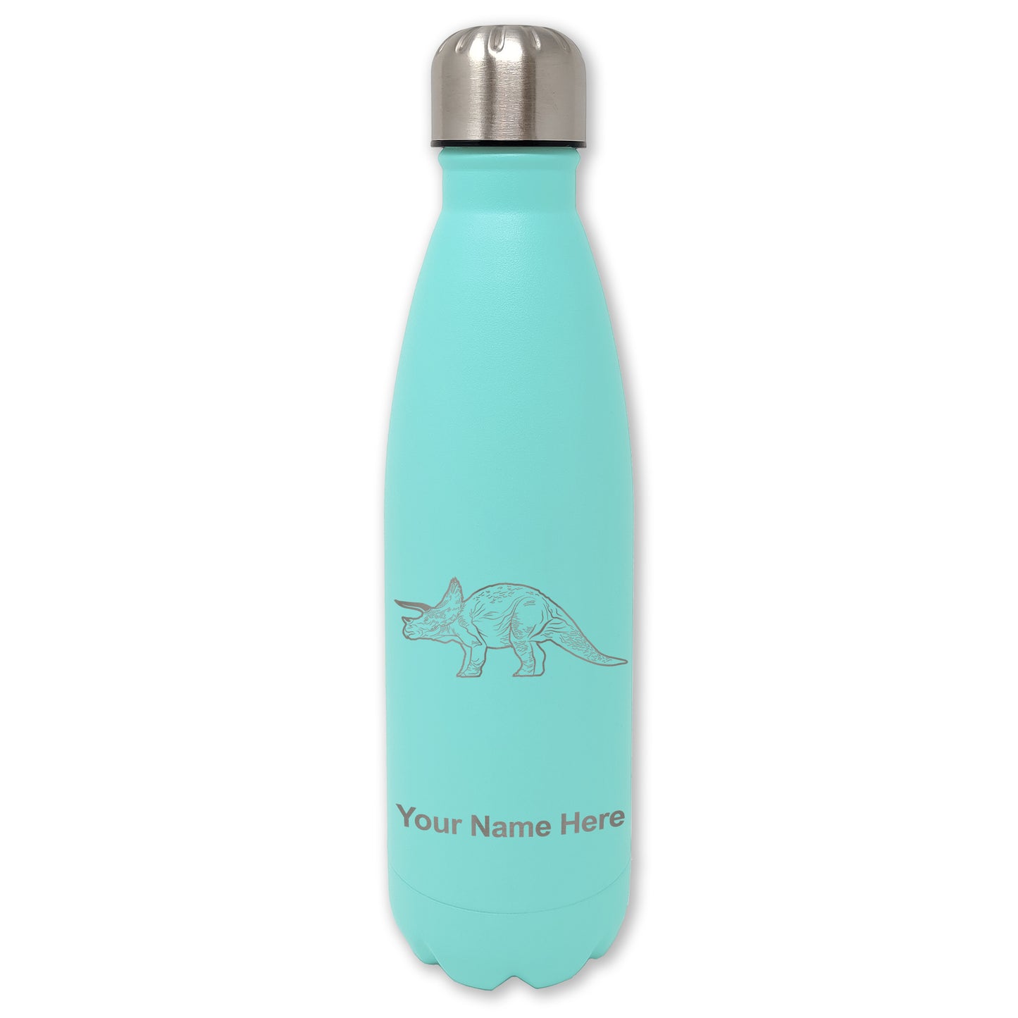 LaserGram Double Wall Water Bottle, Triceratops Dinosaur, Personalized Engraving Included