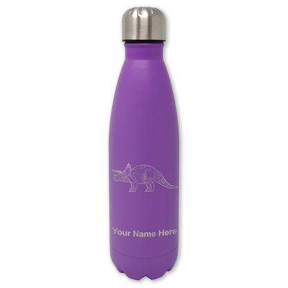LaserGram Double Wall Water Bottle, Triceratops Dinosaur, Personalized Engraving Included