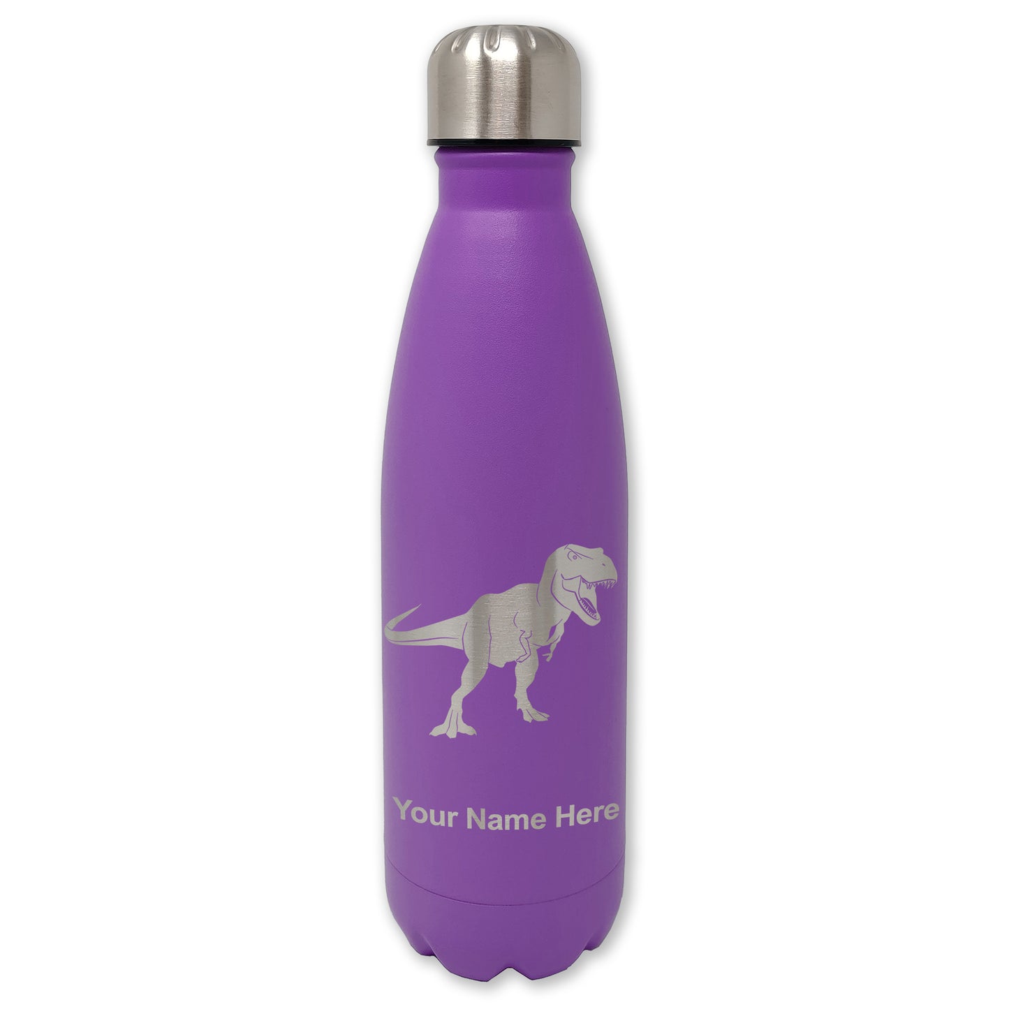 LaserGram Double Wall Water Bottle, Tyrannosaurus Rex Dinosaur, Personalized Engraving Included