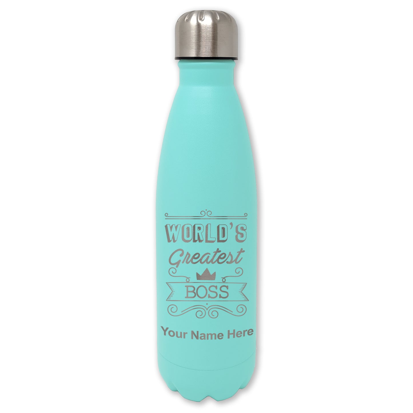 LaserGram Double Wall Water Bottle, World's Greatest Boss, Personalized Engraving Included