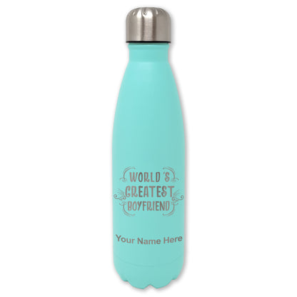 LaserGram Double Wall Water Bottle, World's Greatest Boyfriend, Personalized Engraving Included