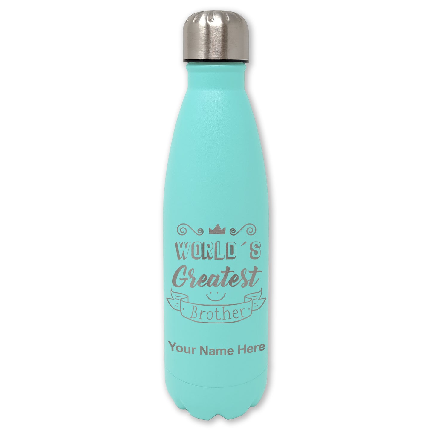 LaserGram Double Wall Water Bottle, World's Greatest Brother, Personalized Engraving Included