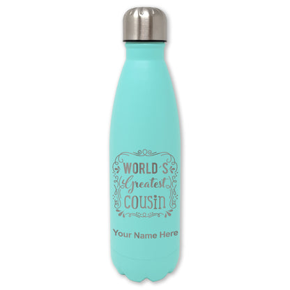 LaserGram Double Wall Water Bottle, World's Greatest Cousin, Personalized Engraving Included