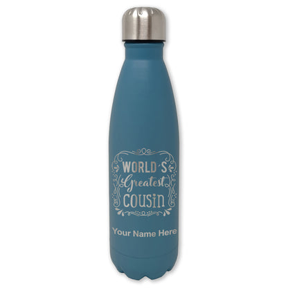 LaserGram Double Wall Water Bottle, World's Greatest Cousin, Personalized Engraving Included