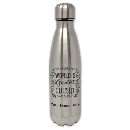 LaserGram Double Wall Water Bottle, World's Greatest Cousin, Personalized Engraving Included