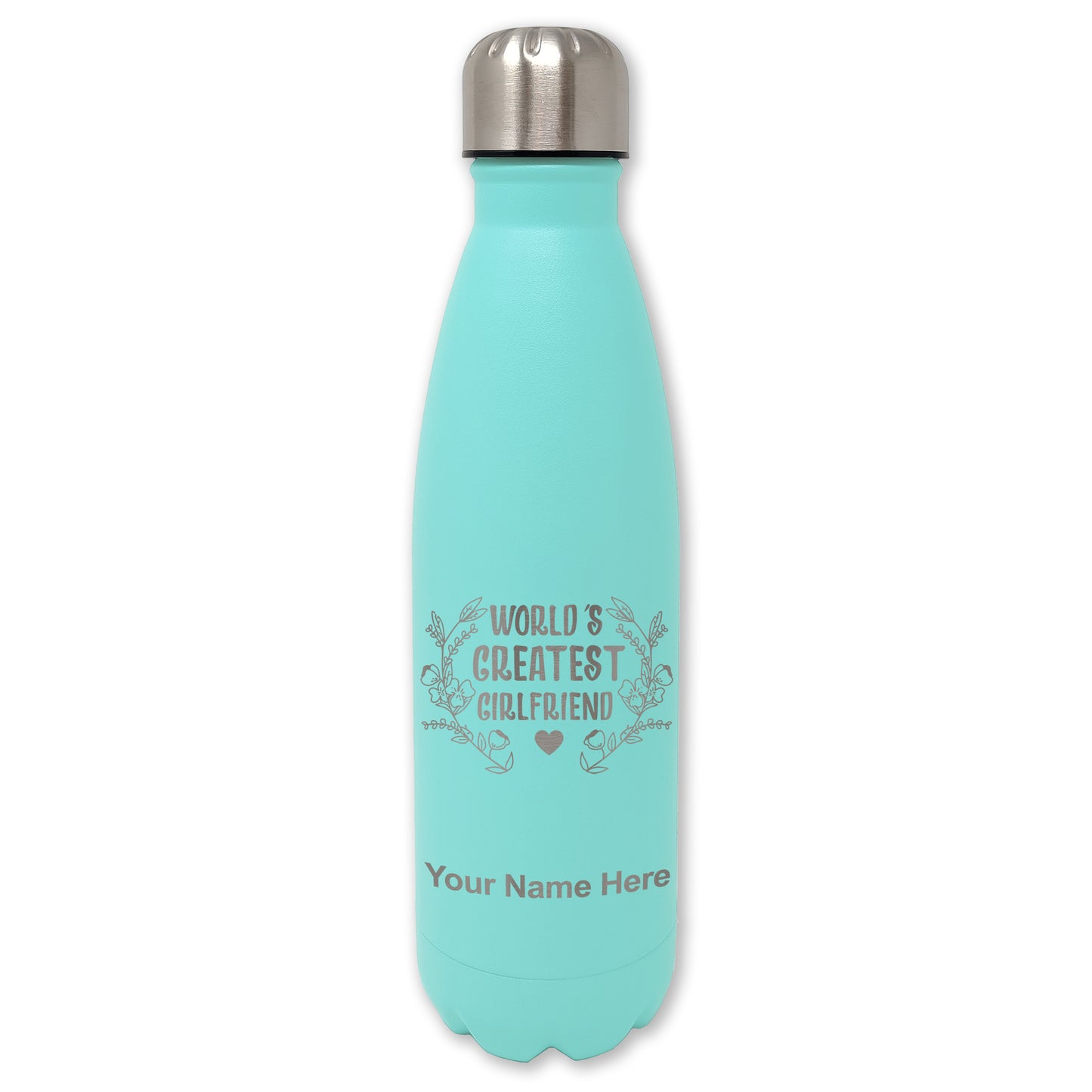 LaserGram Double Wall Water Bottle, World's Greatest Girlfriend, Personalized Engraving Included