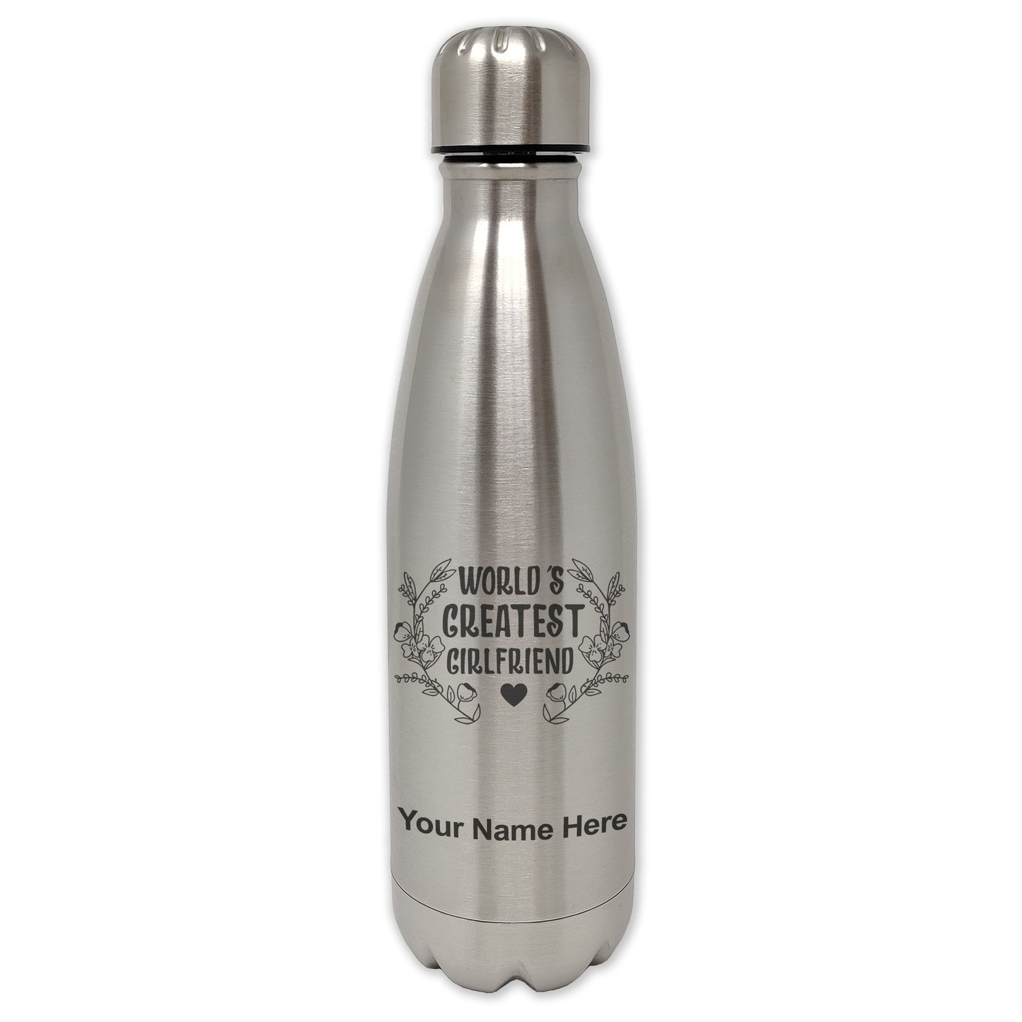 LaserGram Double Wall Water Bottle, World's Greatest Girlfriend, Personalized Engraving Included