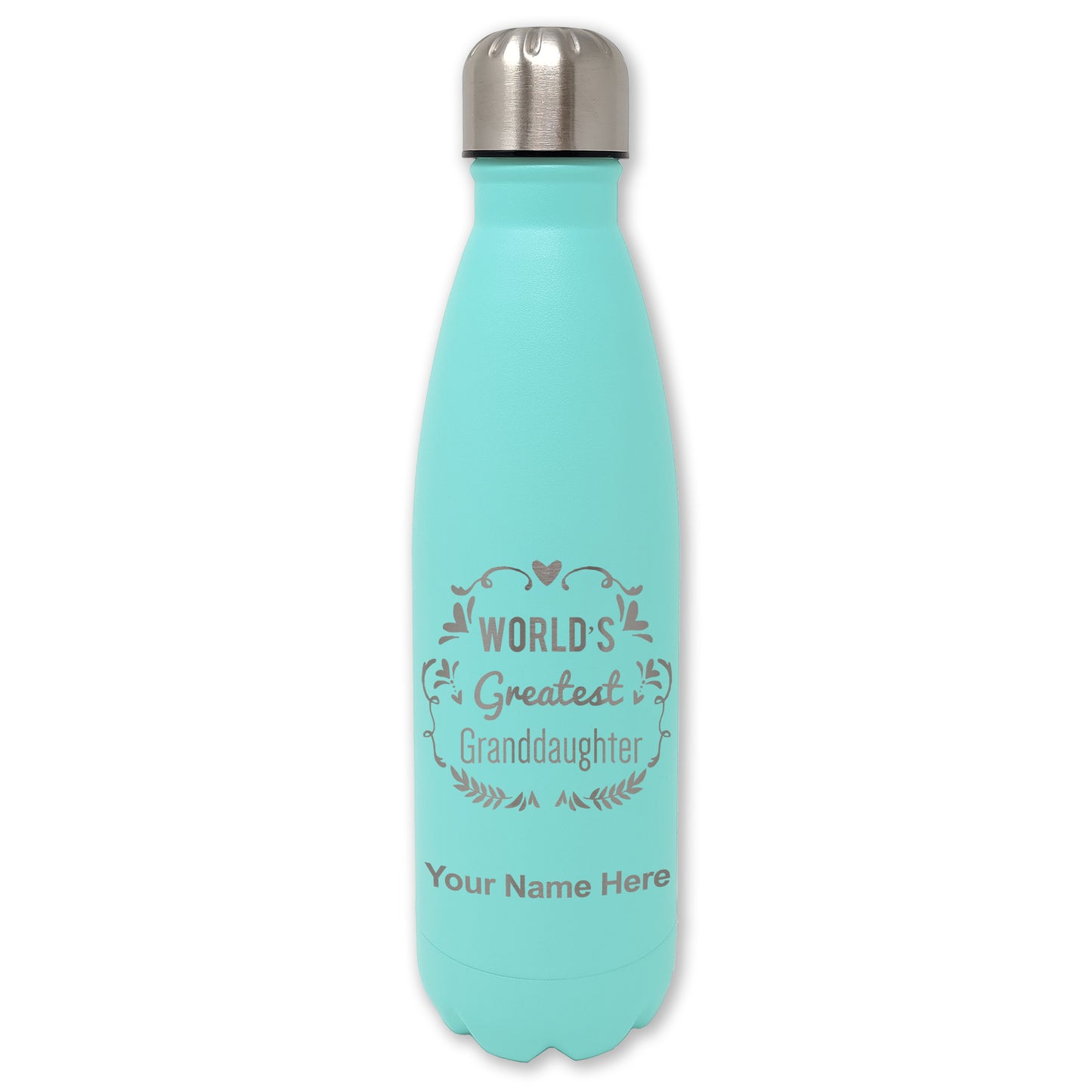 LaserGram Double Wall Water Bottle, World's Greatest Granddaughter, Personalized Engraving Included