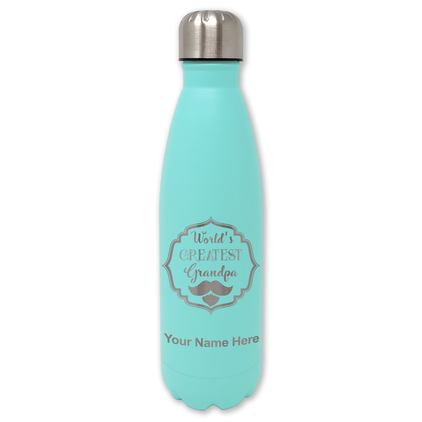 LaserGram Double Wall Water Bottle, World's Greatest Grandpa, Personalized Engraving Included