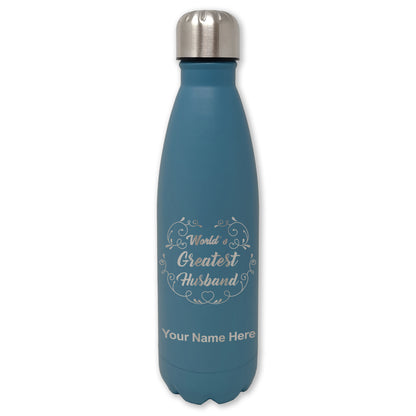 LaserGram Double Wall Water Bottle, World's Greatest Husband, Personalized Engraving Included